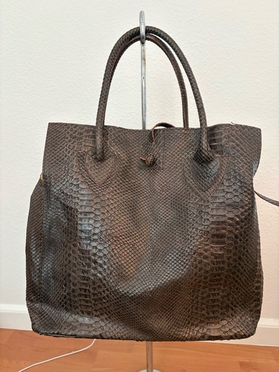 let & her Handbags - Brown 100% Leather Tote Bag with Top Handles